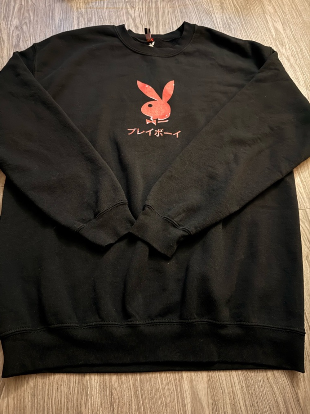 PLAYBOY Black Sweatshirt with Red Bunny Graphic